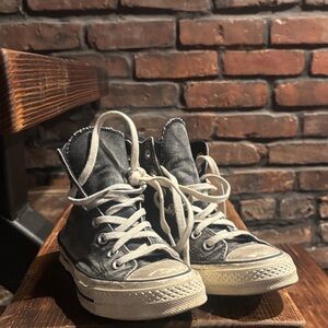 Chuck Taylor Converse Black High-Top Sneakers with White Laces - distressed